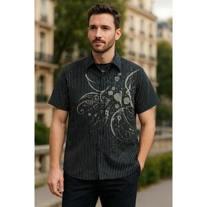 Avirex Men Shirt SZ Large Skulls Silver Streetwear Graphic